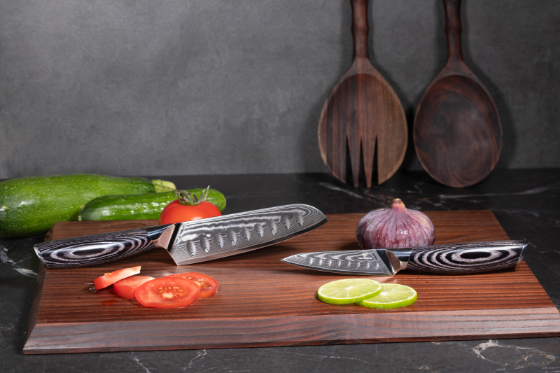 Chefmesser-Details-Damas-Küchenmesser-Santoku-Kochnmesser-Scharfes-Küchenmesser-Damast-Küchenmesser-Damast-Messer